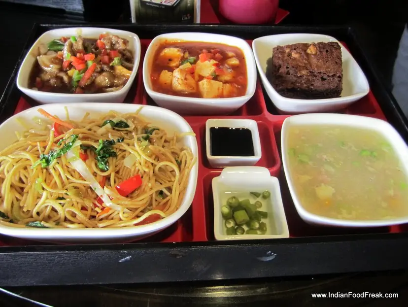 Square mealbox at Woks, The Lalit, CP, Delhi