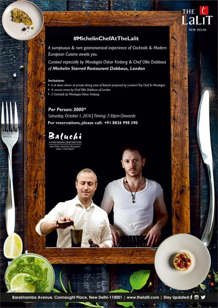 London’s Michelin Star restaurant Dabbous’s Chef Ollie Dabbous & Oskar Kinberg Coming to The Lalit, Delhi
